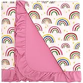 DREAMHALO Premium Baby Blankets, Soft Viscose from Bamboo Blanket for Girls, Nursery Crib Bedding Quilt for Newborn and Toddler, Ruffle Blanket Cooling for Hot Sleepers, 50''x50'' Rainbow