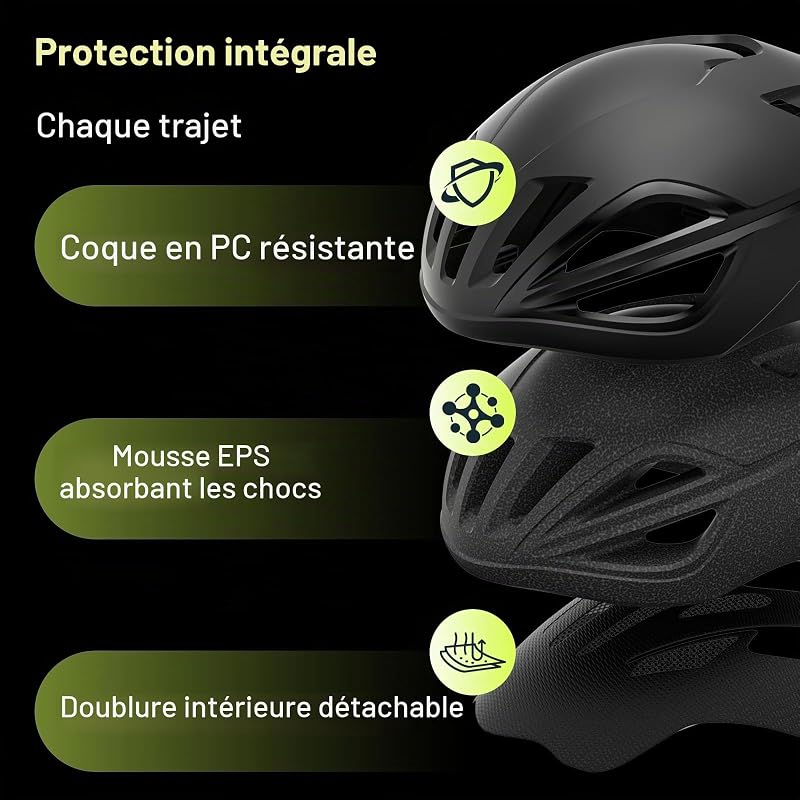 Casque Vélo Adulte Homme Femme - Casque de Cyclisme Léger et Réglable Certifiée CE 15 Aérations Doublure Amovible Taille L 59-61cm Noir Mat