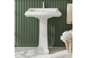 ELITEEDGE 26" W X 20" D Bathroom Pedestal Sink, Rectangular White Ceramic Vanity Sink with Overflow and Single Hole Faucet Pre-Drilled,Freestanding Restroom Sink Combo for Small Spaces