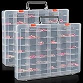 Udefineit 2 Pack Large 48 Grids Clear Plastic Organizer Boxes with Adjustable Dividers, Jewlery Storages Bead Organizers Rock Collection Boxes, Compartment Containers for Nail/Tackle/Screw/Arts/Craft