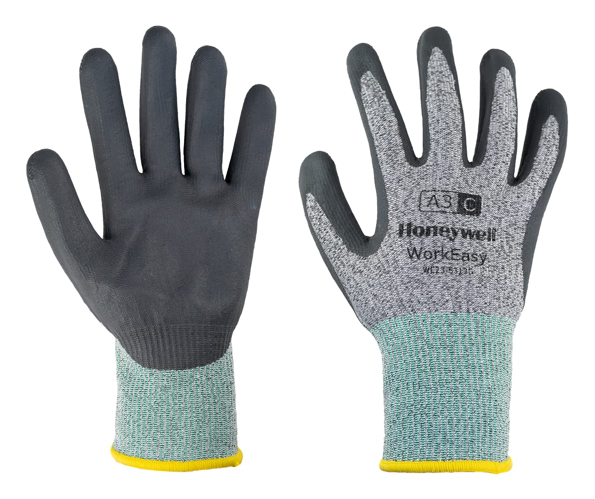Honeywell WE23-5313G WorkEasy Cut Protective Gloves Cut Level A3/C, Lightweight HPPE/Glass Fiber Knit, Dark Grey Microfoam Nitrile Coating, Size 7/S (Pack of 10 Pairs)