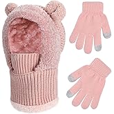 Kids Winter Balaclava Windproof Hats Gloves Set 3-in-1 Fleece Lined Hooded Scarf & Face Mask for Ages 2-8