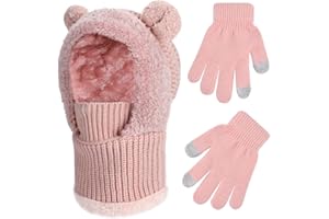 ZOORON Kids Winter Balaclava Windproof Hats Gloves Set 3-in-1 Fleece Lined Hooded Scarf & Face Mask for Ages 2-8