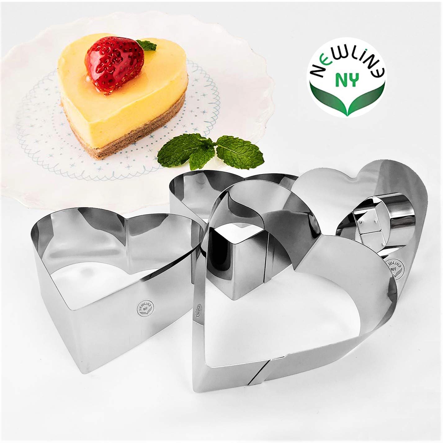 NewlineNY Stainless Steel Dessert Rings (4 Pcs Heart Shape)