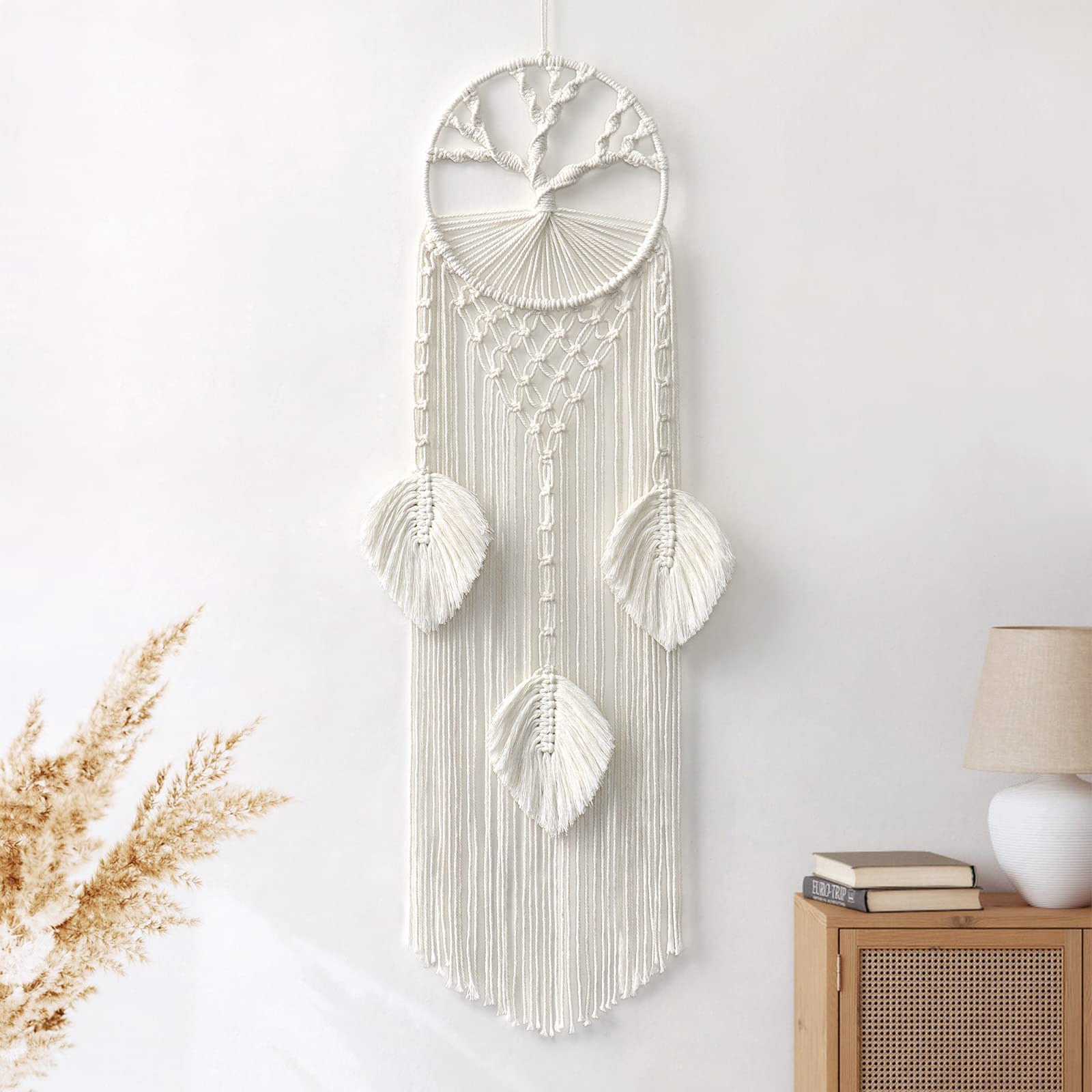 LOMOHOO Tree of Life Dream Catcher,Macrame Wall Hanging,Boho Feather Leaf Dream Catcher,Bohemian Dream Catcher for Wedding Party,Bedroom,Kids Room,Cafe,Gypsy Decor (Tree of life),Medium