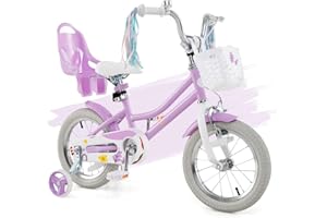 HONEY JOY Kids Bike, 12 14 16 18 Inch Girls Bike w/Training Wheels, Doll Seat, Streamers, Handbrake & Coaster Brake, Fully En