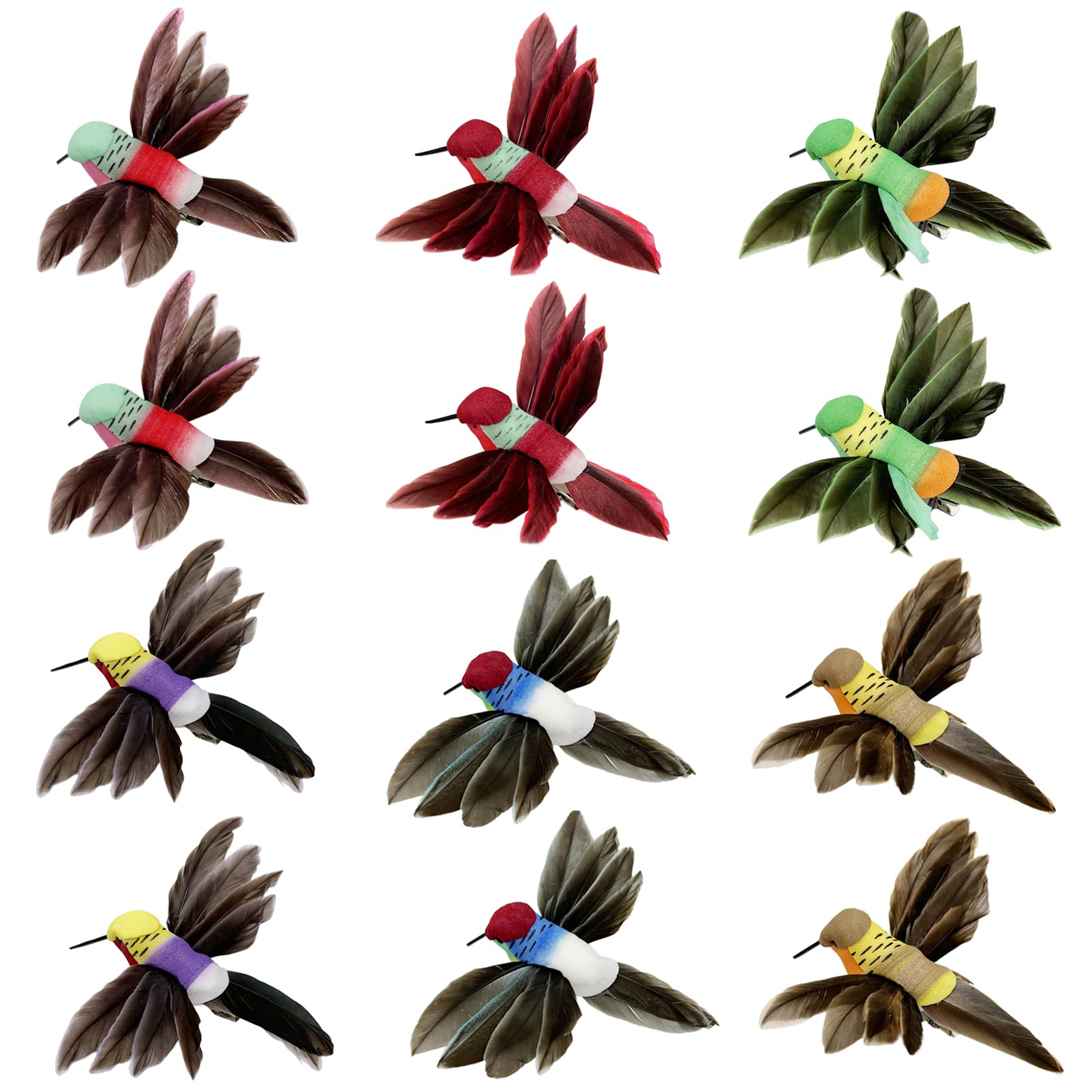 Photo 1 of 12pcs Hummingbird Christmas Tree Decorations Clip on Birds Feathered Flying Humming Bird Ornaments for Xmas Wreath Crafts Home Party Decor