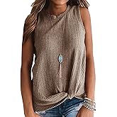 IWOLLENCE Womens Waffle Knit Tank Tops Casual Blouse Sleeveless Cute Twist Knot Tunic