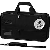Asaya Chef Knife Bag - 28 Pockets for Knives and Kitchen Utensils - Durable Ballistic Nylon, Black Stainless Steel Hardware, 