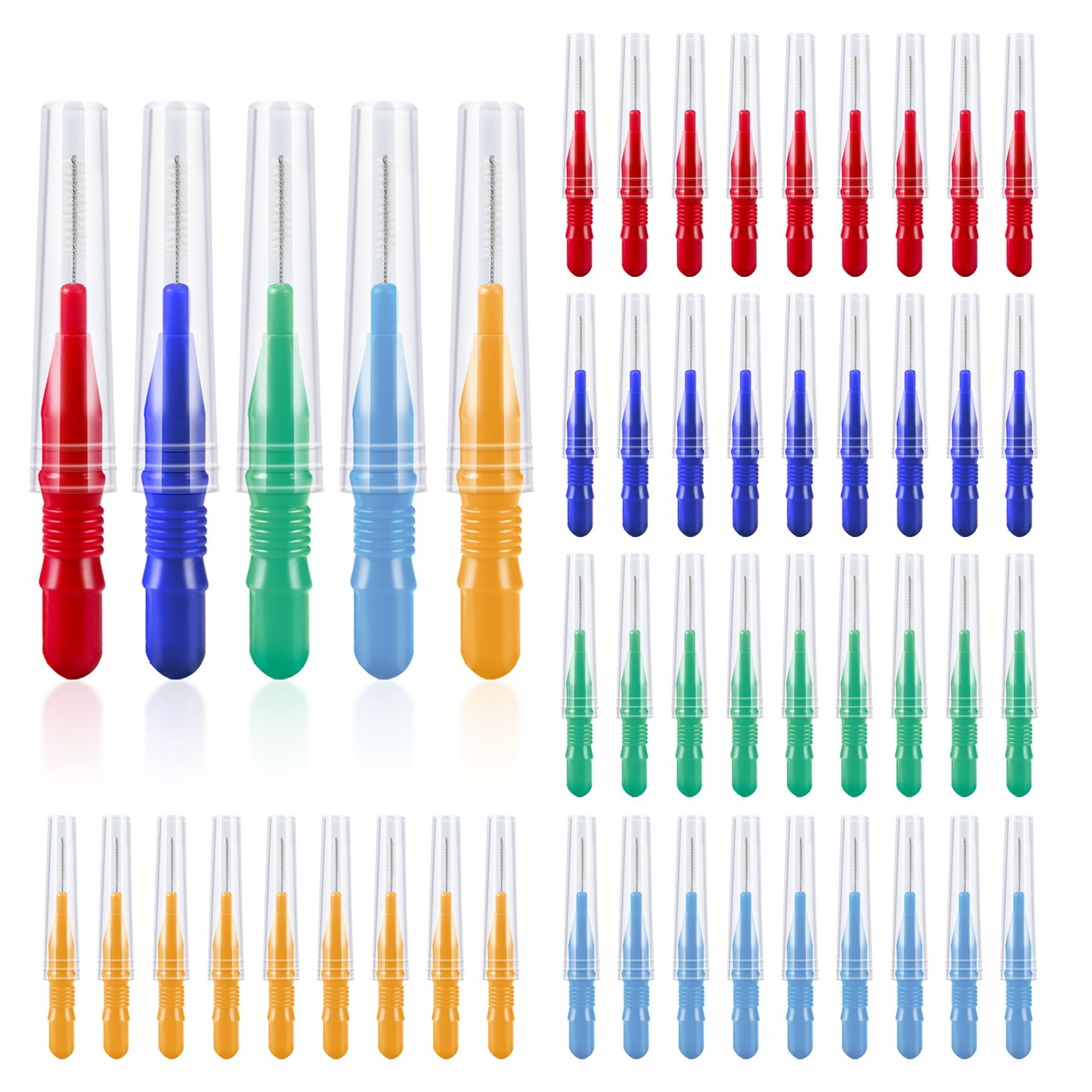 Annhua Interdental Brushes 50 Pcs Bendable Dental Brushes with Storage Box, 4 Sizes Floss Brushes for Cleaning Gaps Between Teeth - 5 Colors