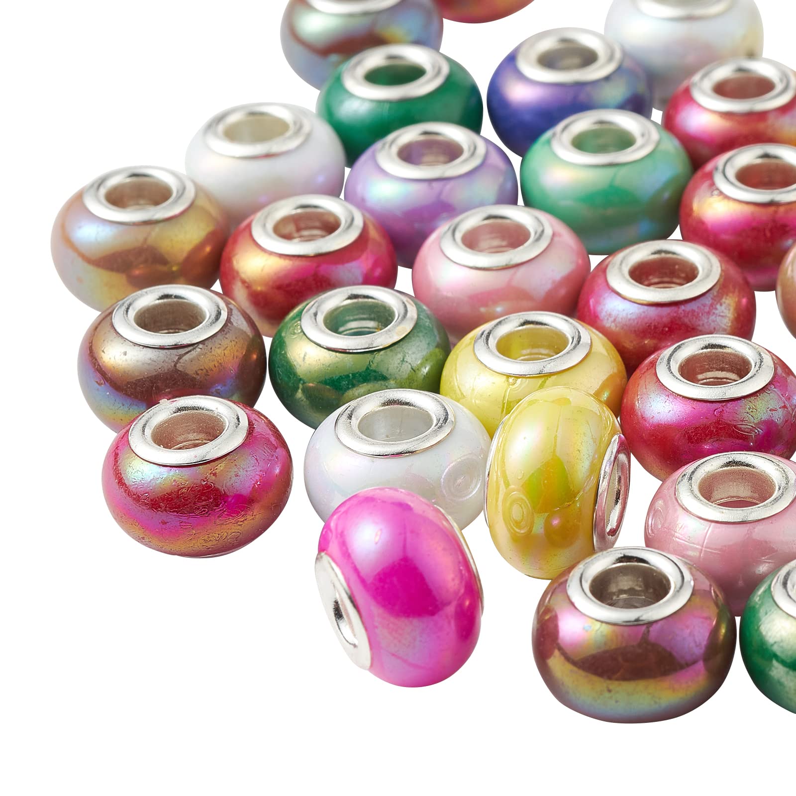 UR URLIFEHALL 100 Pcs Opaque Resin European Beads - Large Hole Imitation Porcelain Rondelle Beads for Necklace & Bracelet DIY Jewellery Making