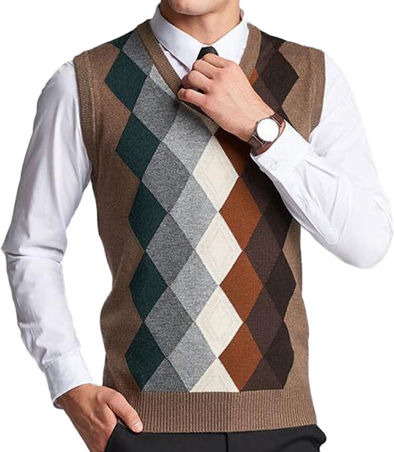 DD.UP Men's Slim Fit Argyle Plaid VNeck Sweater Vest Amazon.co.uk
