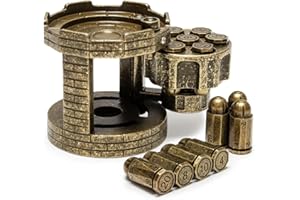 SVINZ Metal Polyhedral Bullet Dice Tower with Spinning Revolver Cylinder, Cool Cyberpunk Large DND Dice Set for Dungeons and Dragons Gamer Gift and Accessories, Warhammer 40K, D&D, D20,D6, D12,Brozen