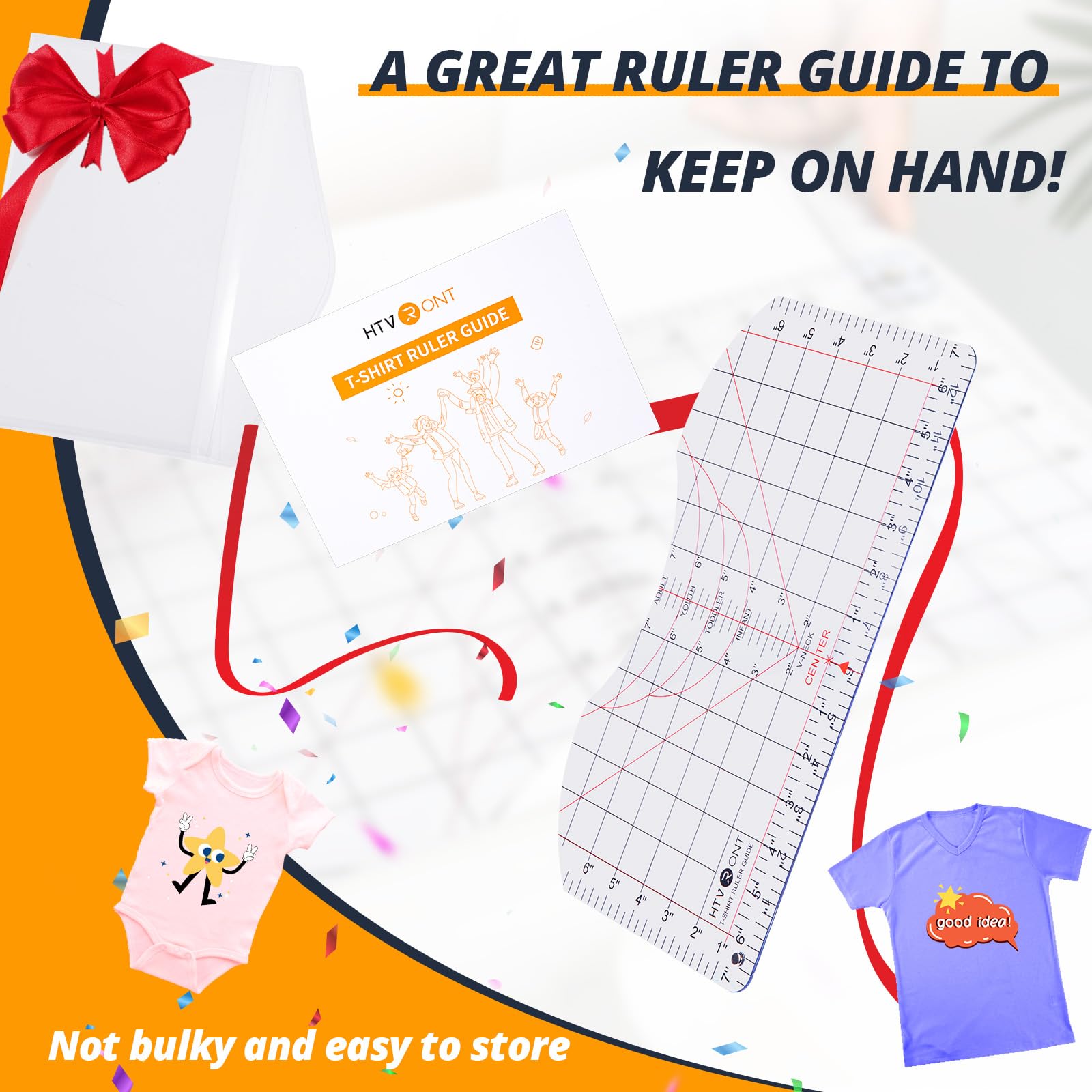 HTVRONT Tshirt Ruler Guide for Vinyl Alignment - Transparent PVC Tshirt Measurement Tool for Heat Press in HTV Vinyl, All-in-ONE T Shirt Ruler to Center Design and Craft Sewing