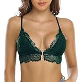SHEKINI Lace Bralettes for Women Front Closure Bras Padded Wire Free Triangle Wireless Halter Bra Racerback Crop Top Vest Bra