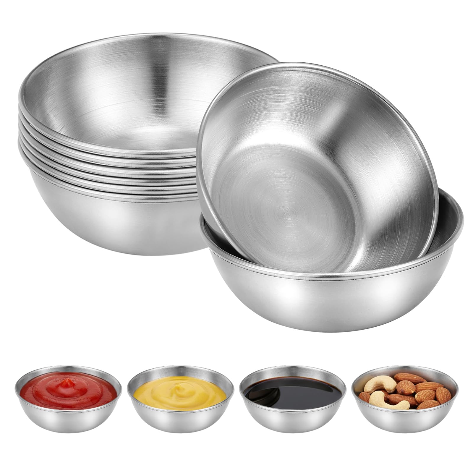 ​UPKOCH 8 Pcs Stainless Steel Dipping Bowls, 80ml Small Sauce Dishes for Sushi Soy Ketchup, Metal Ramekins Condiment Cups for Snacks Appetizers, Unbreakable Side Dish Serving Set (Silver)