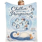 Cute Penguin Blanket 50"x60" - Chillin with My Penguins Throw Blanket,Ultra-Soft Flannel Fleece Gifts for Kids,Women,Penguin Lovers,Winter Wonderland Nursery Décor,Cozy Family
