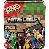 Mattel Games UNO - Juego de Cartas para niños y Noche Familiar, temático para Videojuegos de Minecraft, Juegos de Viaje, Caja