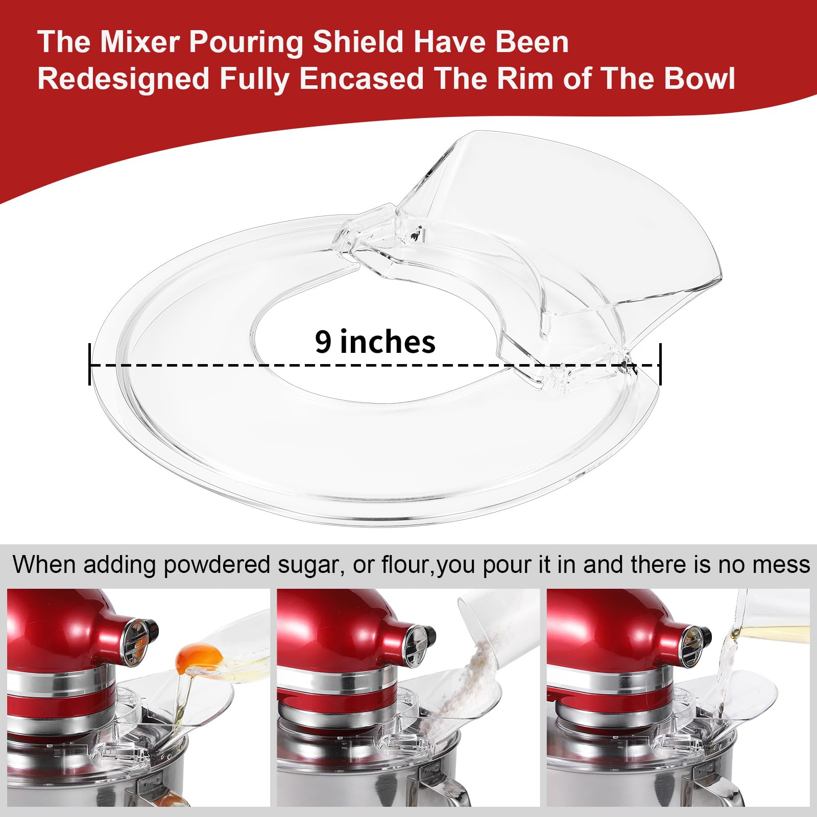 Pouring Shield for KitchenAid-Secure Pouring Shield with Removable Pour Spout for KitchenAid 4.5-5 Quart Tilt-Head Stand Mixers, Splatter Guard Fits for Stainless Steel, Glass, Ceramic Bowls