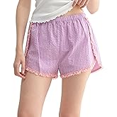 Women Y2k Striped Boxer Shorts High Waist Button Down Pajama Shorts Lace Trim Cute Pjs Bottoms Summer Sleepwear