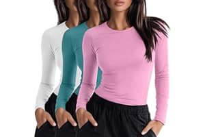 Neer 3 Pack Womens Underscrub Shirts Long Sleeve Crewneck Tops Fitted Layering Clothes Comfort Knit Tops for Nurse