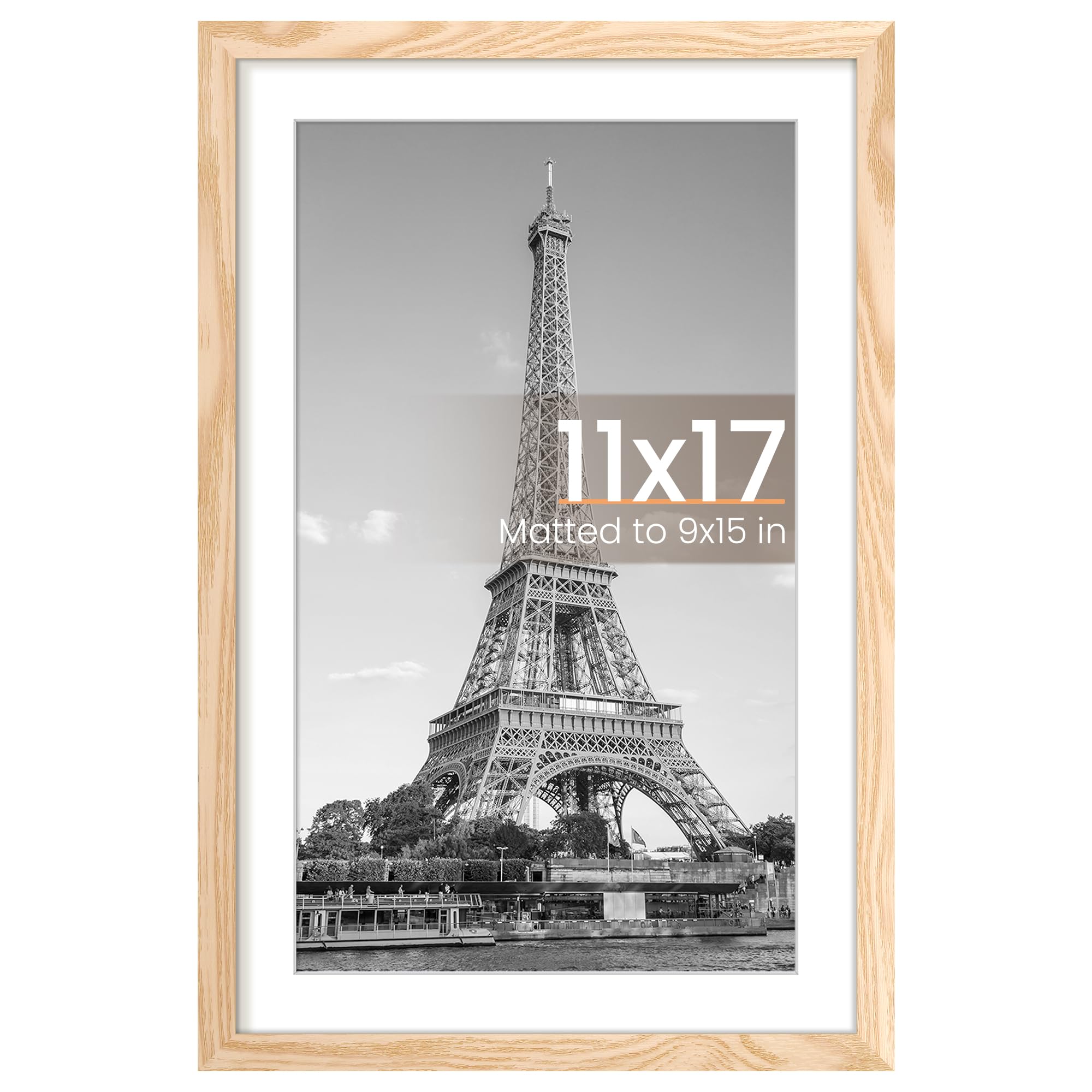 Photo 1 of upsimples 11x17 Picture Frame, Display Pictures 9x15 with Mat or 11 x 17 Without, Wall Hanging Poster Frames, Natural, 1 Pack