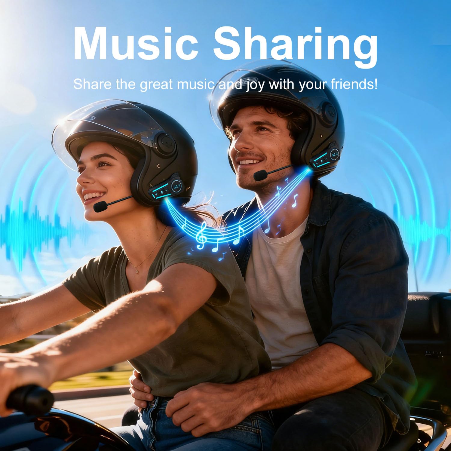 Motorcycle Intercom Headset USB C Interface Communication System AI Voice Assistant IP67 Waterproof Music Sharing Automatic Answer Noise Cancellation Motorbike-Helmet-Wireless-Intercom-Headset