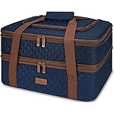 Vuudh Quilted Insulated Double Casserole Carrier - Thermal Lunch Tote for Potluck Parties, Picnic, Beach, Fits 9 x 17 Inches Baking Dish, Casserole Dish, Expandable (Blue)