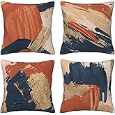 Bshuey Pillow Covers 18x18 Inch Set of 4 Abstract Dark Blue Terracotta Gold Orange Throw Pillow Covers Farmhouse Cushion Case Decor for Sofa Couch