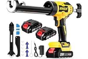 Zekkip Electric Caulking Gun, Cordless Caulking Gun with 2x 2000mAh Batteries, 13Pcs Silicone Caulking Tools, 6 Adjustable Speeds, LED Light (Y)