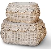 BEBE BASK The Original Scalloped Basket Set Of 2 – Small Scallop Basket - 15 x 11 x 6 In - Hand-Woven & Award-Winning - Elega