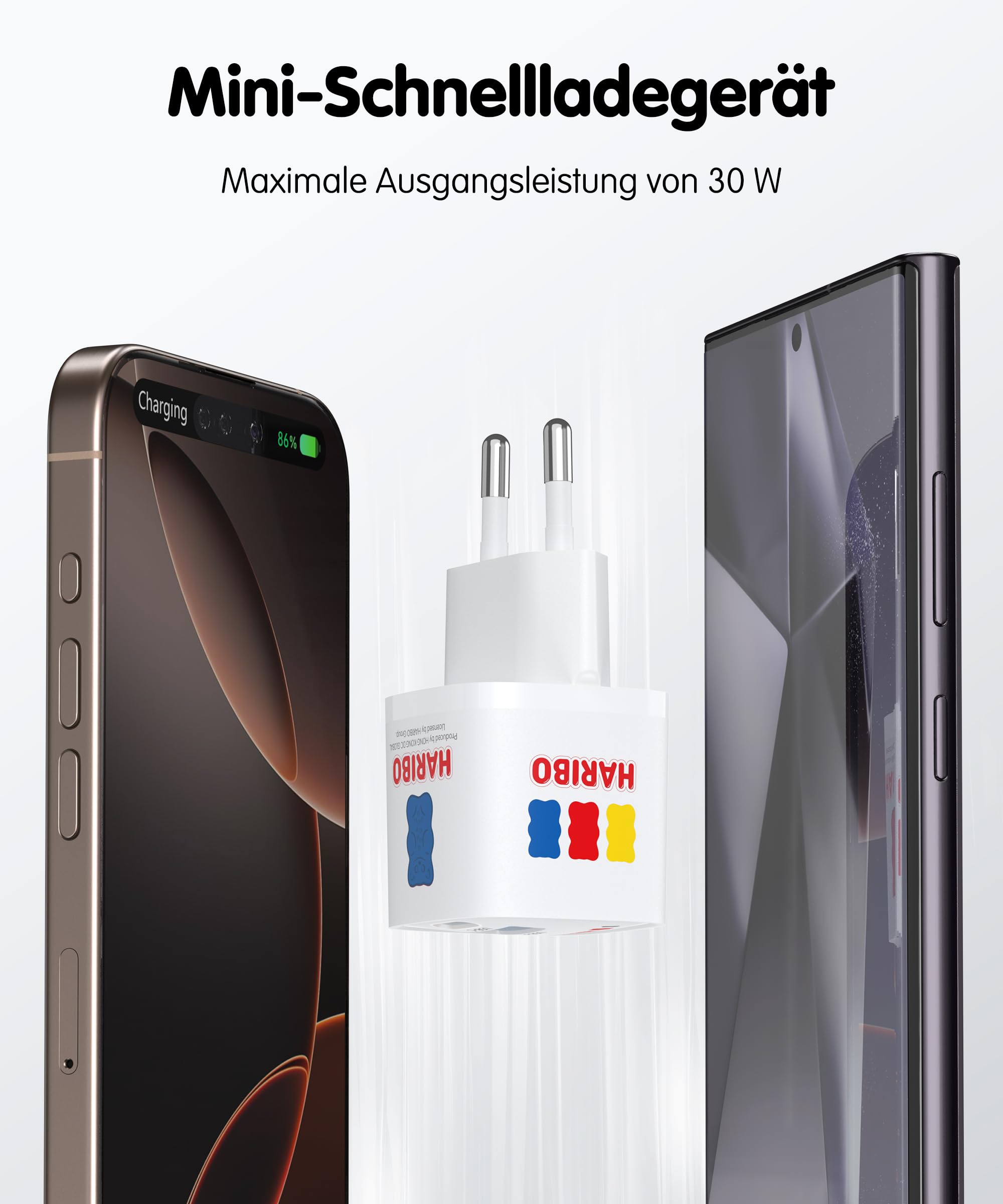 HARIBO USB C Ladegerät 30W, 2-Port GaN Netzteil USBC&USB Stecker PD Charger 2