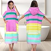 Hooded Towel Robe for Girl Teens (8-14 Years,36"X26") | Premium 100% Cotton Oversized Poncho Towel for Big Kids | Super Absorbent Hooded Towel Dress for Pool, Beach, Bath & Swim | Striped Design
