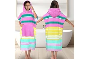 VOOVA & MOVAS Hooded Towel Robe for Girl Teens (8-14 Years,36"X26") | Premium 100% Cotton Oversized Poncho Towel for Big Kids | Super Absorbent Hooded Towel Dress for Pool, Beach, Bath & Swim | Striped Design