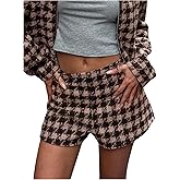 MakeMeChic Women's Houndstooth Dressy Shorts Low Rise Straight Leg Work Office Shorts