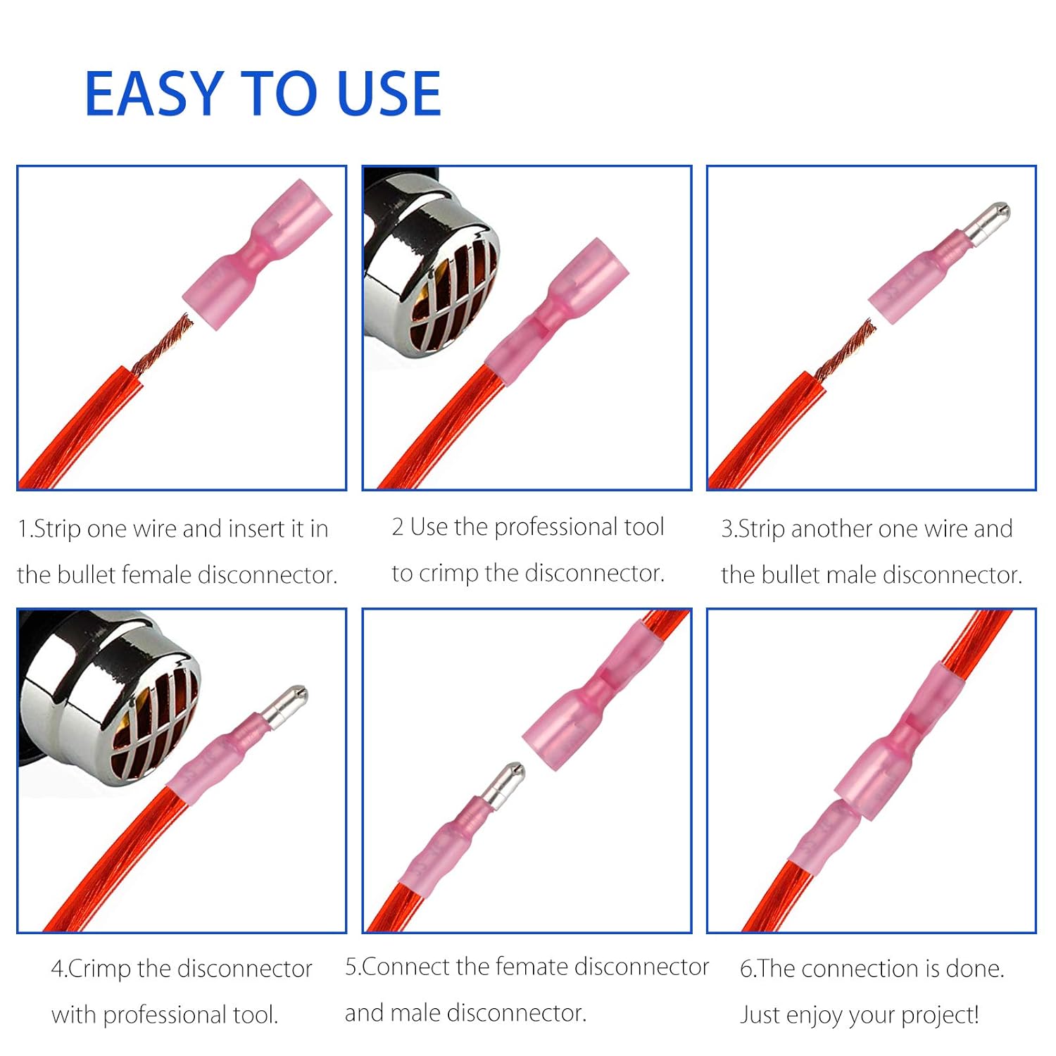 EEEkit 100pcs Heat Shrink Bullet Connectors, Female & Male Bullet Butt Crimp Terminals Assortment Kit - Image 5