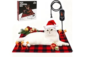 LEPAWIT Pet Heating Pad, Adjustable Temperature Heated Cat Bed with Timer, Outdoor Waterproof Heated Dog Bed with Anti-Chew Cord, Overheat Protection Warming Mat for Cats and Puppies (S:17.7"x17.7")