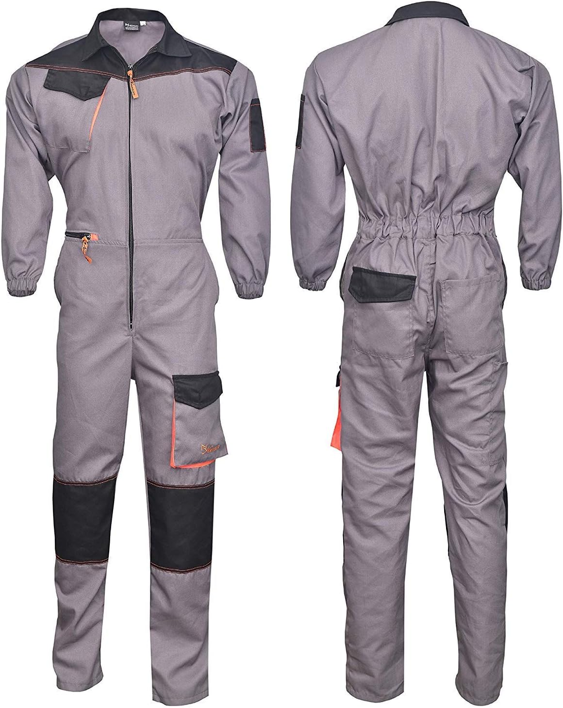 NORMANBlack/Grey Men's Work Wear Overalls Boiler Suit Coveralls Mechanics Boilersuit