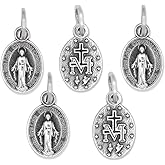 Bulk Pack of 5 - Mini Miraculous Medal Pendant for Charm Bracelet or Necklace -1/2" Silver Oxidize Small Miraculous Medals for Jewelry Making Catholic Made in Italy