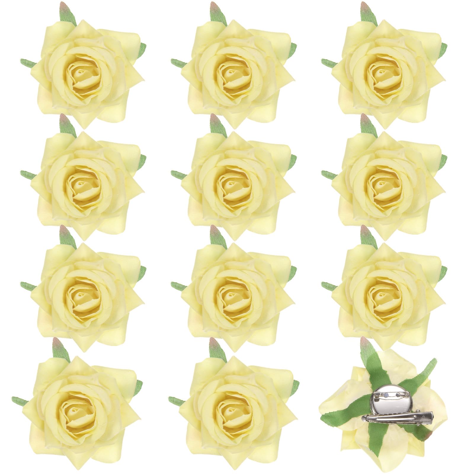 M METERXITY 12-Pack Rose Hair Clips, 2.56 Inch Flower Hairpin Cloth Floral Brooch for Bridal Wedding/Party/Women Hair Accessories, Hair Flowers Headpiece Floral Hair Pins [6.5cm, Yellow]
