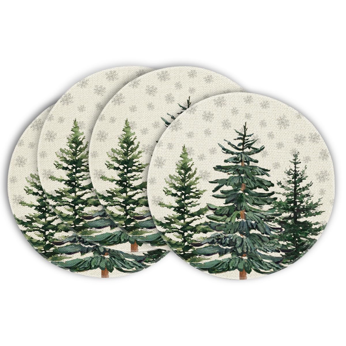 Artoid Mode Pine Trees Snowflakes Christmas Placemats Set of 4, Round 37cm Seasonal Winter Xmas Holiday Vintage Washable Table Mats