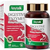ANYTALK Digestive Enzymes - with Probiotics & Prebiotics Organic Super Enzymes Digestion Supports Digestive Comfort Gut Health for Women Men, 60 Capsules
