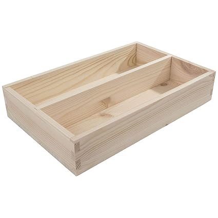 Small Wooden 2 Compartment Cutlery Tray Utensil Sorter 26 X 17 X