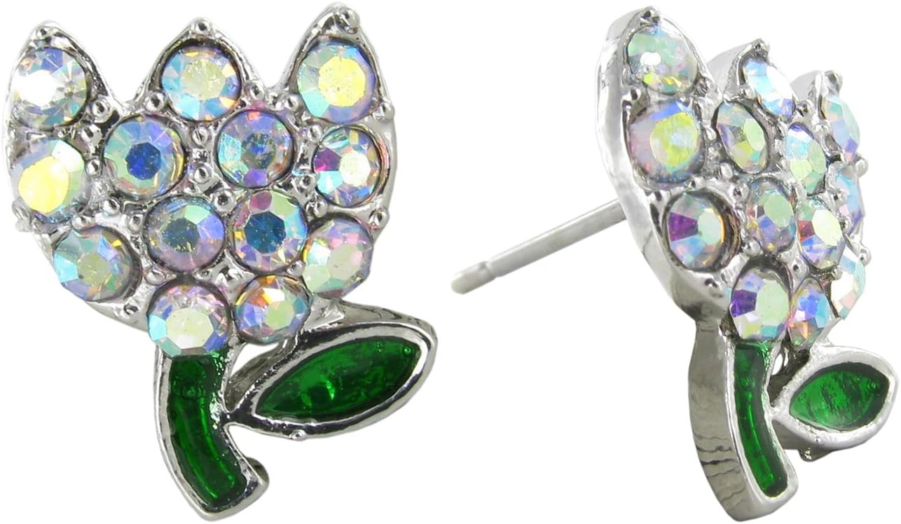RUL Spring's Mini Tulip Flower Crystal Rhinestone Stud Earrings in Aurora Borealis for Easter