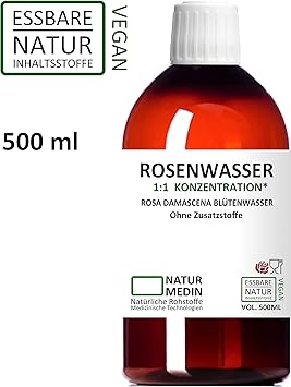 ROSENWASSER 500-ml Gesichtswasser, 100% naturrein, 1:1 Konzentration, Rosa damascena Blüttenwasser, ohne Zusatzstoffe, PET Br