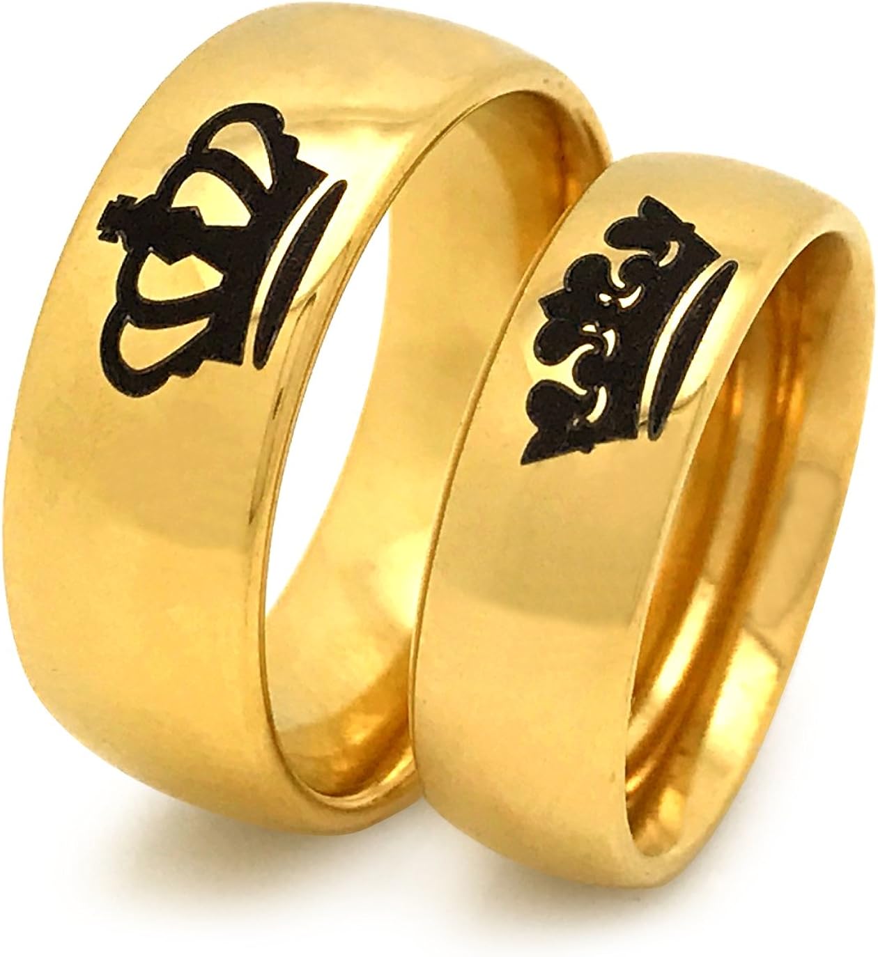 Amazon Com 7mm 5mm King And Queen Rings Black Couples Ring Set