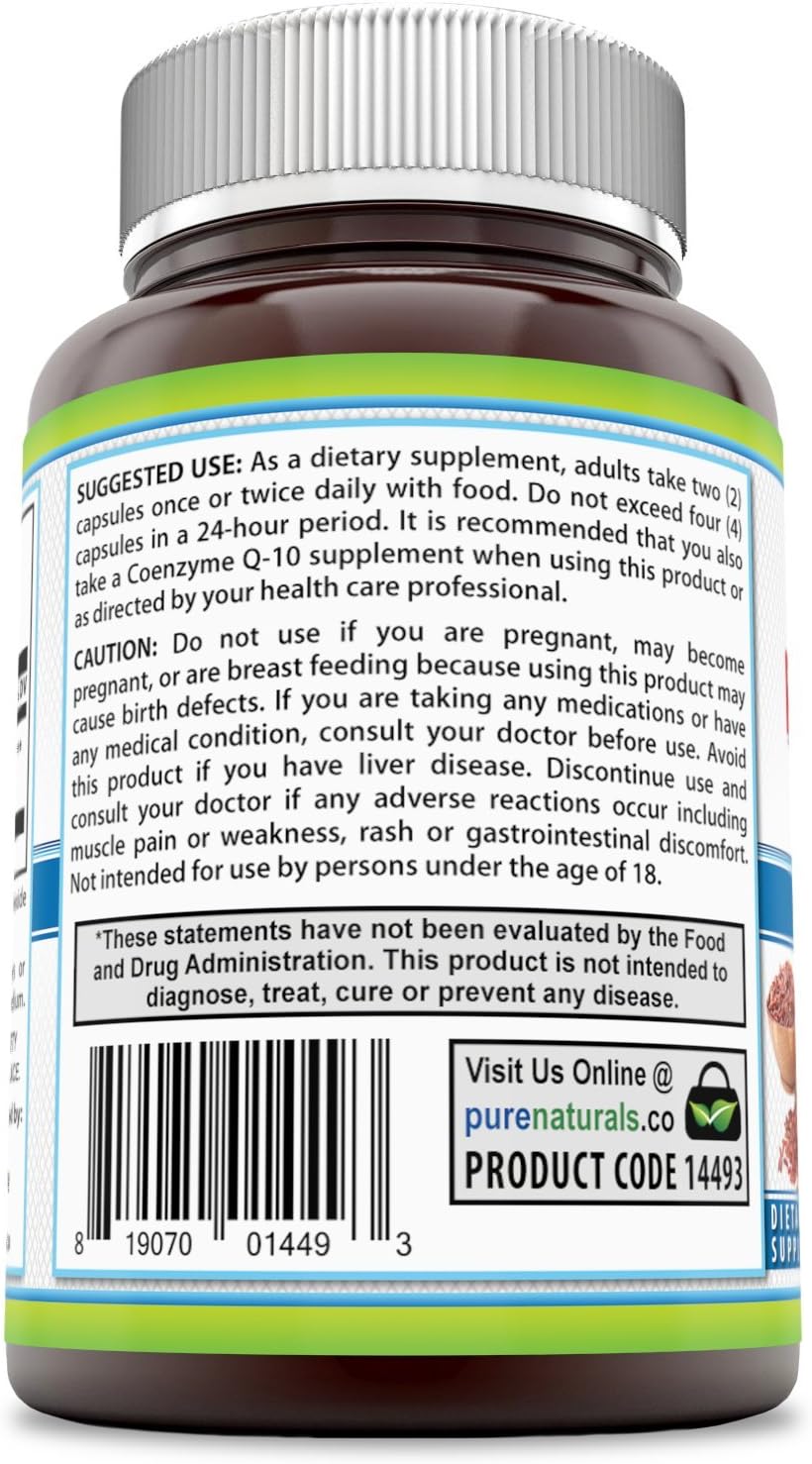 Pure Naturals Red Yeast Rice Dietary Supplement, 1200 Mgper Serving Capsules, 240Count, Promotes Healthy Cardiovascular System*, Supports Healthy Blood Circulation, Supports Overall Health*: Health & Personal Care