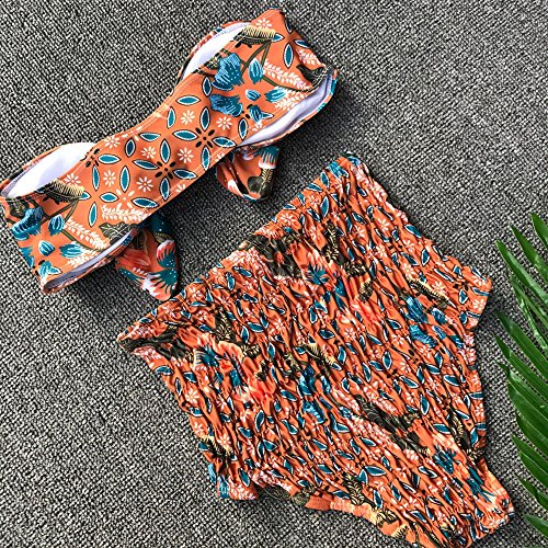 ASERTY Women Plus Size Gradient Tankini Bikini Swimwear Swimsuit Bathing Suit Orange