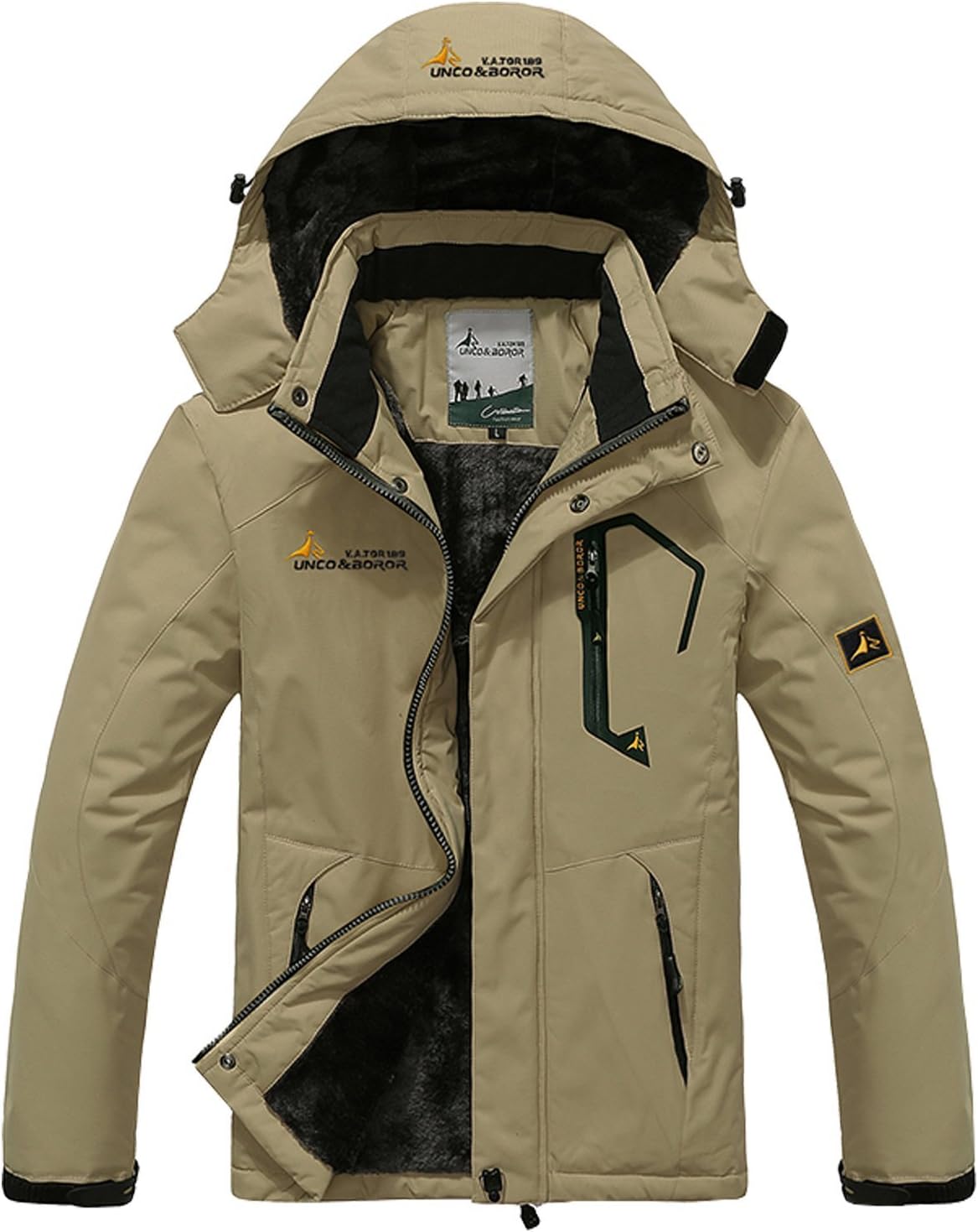 Pooluly Men's Waterproof Windproof Rain Snow Jacket Hooded Fleece Ski Coat