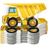 Zonon 50 Pcs Construction Truck Paper Plates Disposable Construction Theme Birthday Party Supplies Decoration for Food Snack Appetizer Lunch Dinner Dessert Tray Tableware